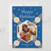 Kerst Sneeuwvlok Fotonaam Blauw Vlak Label Feestdagenkaart (Voorkant)