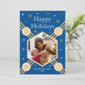 Kerst Sneeuwvlok Fotonaam Blauw Vlak Label Feestdagenkaart (Staand voorkant)