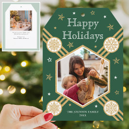 Kerst Sneeuwvlok Fotonaam Groen Vlak Label Feestdagenkaart