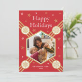 Kerst Sneeuwvlok Fotonaam Rood Vlak Label Feestdagenkaart (Staand voorkant)