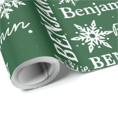 Kerst Sneeuwvlok Herhalende Naam Gepersonaliseerd Cadeaupapier (Rol Hoek)