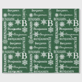 Kerst Sneeuwvlok Herhalende Naam Gepersonaliseerd Cadeaupapier (Vlak)