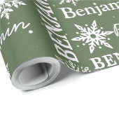 Kerst Sneeuwvlok Herhalende Naam Gepersonaliseerd Cadeaupapier (Rol Hoek)