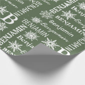 Kerst Sneeuwvlok Herhalende Naam Gepersonaliseerd Cadeaupapier (Hoek)