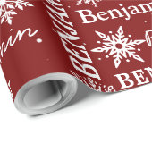 Kerst Sneeuwvlok Herhalende Naam Gepersonaliseerd Cadeaupapier (Rol Hoek)