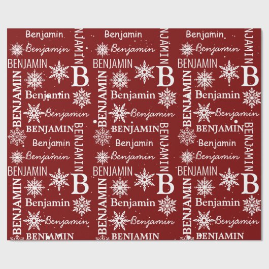 Kerst Sneeuwvlok Herhalende Naam Gepersonaliseerd Cadeaupapier (Vlak)
