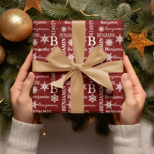 Kerst Sneeuwvlok Herhalende Naam Gepersonaliseerd Cadeaupapier