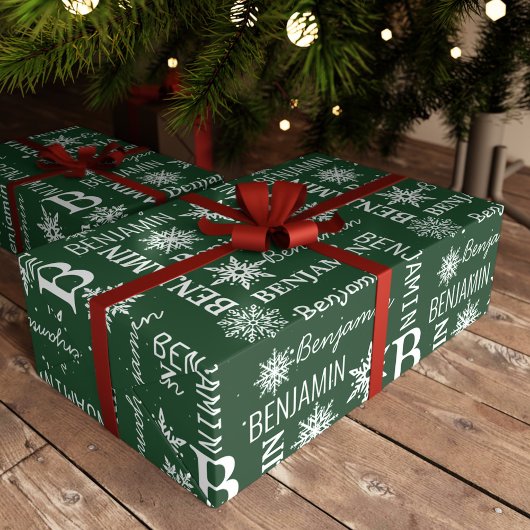 Kerst Sneeuwvlok Herhalende Naam Gepersonaliseerd Cadeaupapier