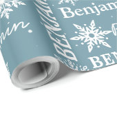 Kerst Sneeuwvlok Herhalende Naam Gepersonaliseerd Cadeaupapier (Rol Hoek)