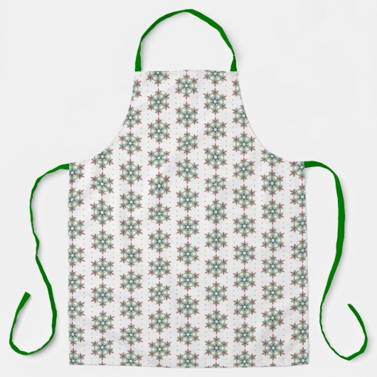 Kerst Sneeuwvlok Keuken Schort Rood Groen Wit (Voorkant)