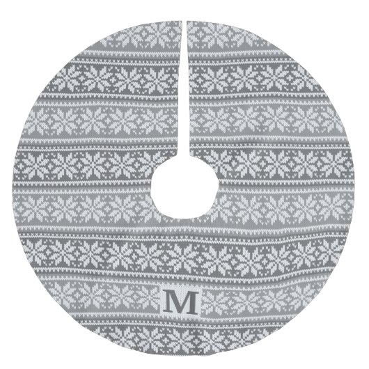 Kerst Sneeuwvlok Monogram Grijze Gebreide Trui Kerstboom Rok (Voorkant)
