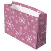 Kerst sneeuwvlok op roze groot cadeauzakje (Achterkant Gekanteld)