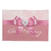 Kerst Sneeuwvlok Roze Ribbon Diamanten Kussen Kussensloop (Achterkant)