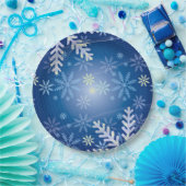 Kerst Sneeuwvlokken - Blauw Achtergrond Papier Bor Papieren Bordje (Feest)