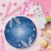 Kerst Sneeuwvlokken - Blauw Achtergrond Papier Bor Papieren Bordje (Feest)