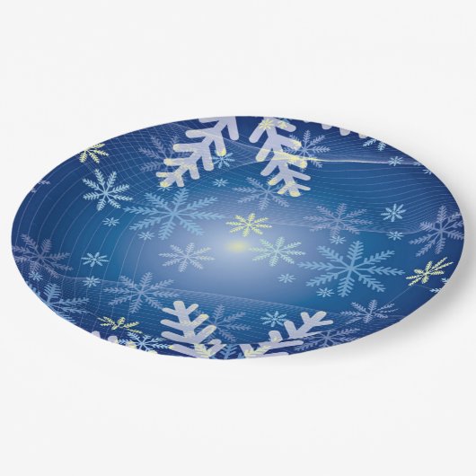 Kerst Sneeuwvlokken - Blauw Achtergrond Papier Bor Papieren Bordje (Gekanteld)