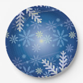 Kerst Sneeuwvlokken - Blauw Achtergrond Papier Bor Papieren Bordje (Voorkant)