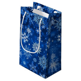 Kerst Sneeuwvlokken Blauw en Zilver Gift Bag Klein Cadeauzakje