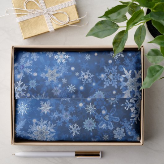 Kerst Sneeuwvlokken Blauw en Zilver Weefselpapier Tissuepapier (Geschenk)