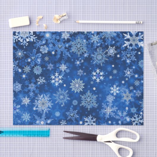Kerst Sneeuwvlokken Blauw en Zilver Weefselpapier Tissuepapier (Craft)
