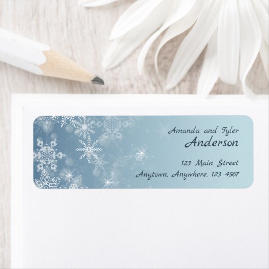Kerst Sneeuwvlokken Blauw Vakantie Retouradres Etiket (Insitu)
