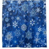 Kerst Sneeuwvlokken Blauw & Zilver Douchegordijn (Voorkant)