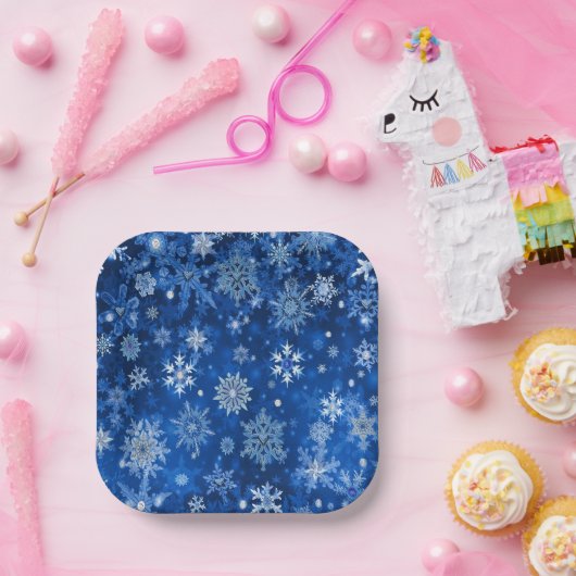 Kerst Sneeuwvlokken Blauw & Zilver Papier Servette Papieren Bordje