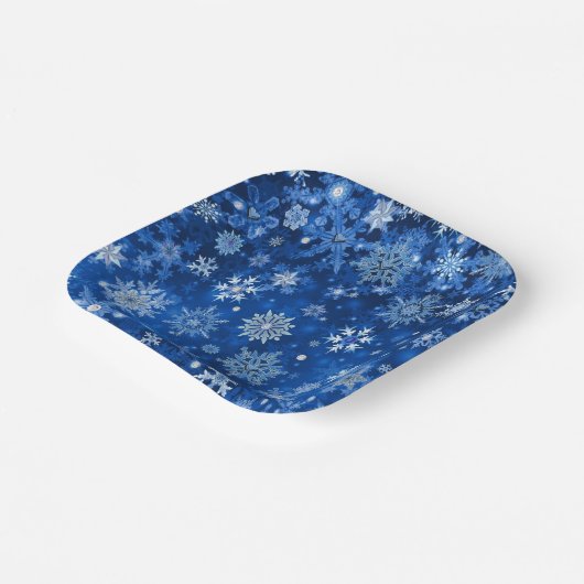 Kerst Sneeuwvlokken Blauw & Zilver Papier Servette Papieren Bordje (Gebogen)