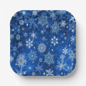 Kerst Sneeuwvlokken Blauw & Zilver Papier Servette Papieren Bordje (Voorkant)