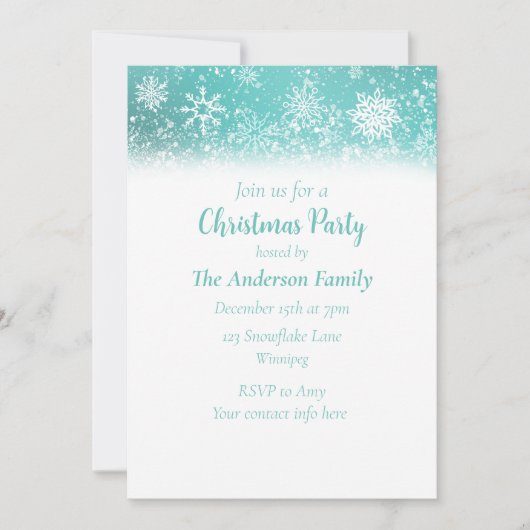 Kerst Sneeuwvlokken Blauwgroen Kaart (Voorkant)