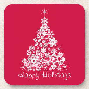 Kerst sneeuwvlokken boomrood set van 6 onderzetter