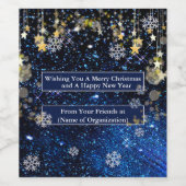 Kerst Sneeuwvlokken Gouden Sterren Sparkle Navy Bl Wijn Etiket (Enkel label)