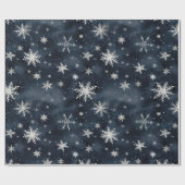 Kerst Sneeuwvlokken Night Sky Cadeaupapier (Vlak)