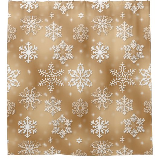 Kerst sneeuwvlokken op goud douchegordijn (Voorkant)