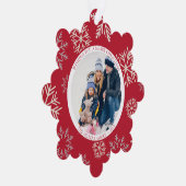Kerst Sneeuwvlokken rood Foto Ornament Kaart (Rechts)