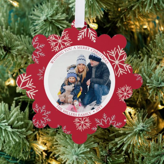 Kerst Sneeuwvlokken rood Foto Ornament Kaart (Insitu (Drie))