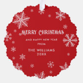 Kerst Sneeuwvlokken Rood Foto Ornament Kaart (Achterkant)