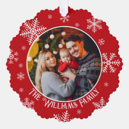 Kerst Sneeuwvlokken Rood Foto Ornament Kaart