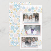 Kerst Sneeuwvlokken Roze Blauw Goud Collage FOTO Feestdagenkaart (Voorkant / Achterkant)