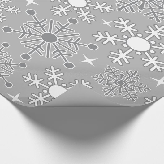 Kerst sneeuwvlokken zilver grijs patroon cadeaupapier (Hoek)