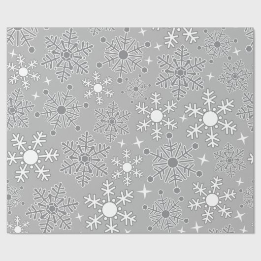 Kerst sneeuwvlokken zilver grijs patroon cadeaupapier (Vlak)
