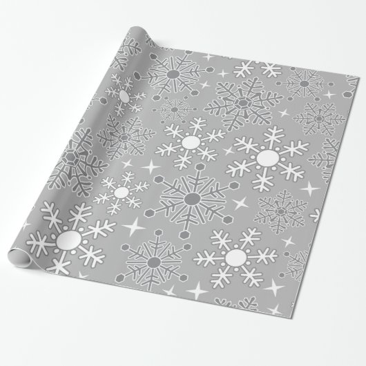 Kerst sneeuwvlokken zilver grijs patroon cadeaupapier (Uitgerold)