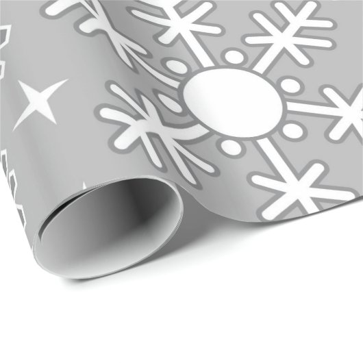 Kerst sneeuwvlokken zilver grijs patroon cadeaupapier (Rol Hoek)