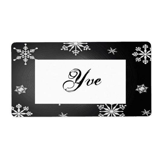Kerst Sneeuwvlokken Zwart en Grijs Sjabloon I Etiket (Voorkant)