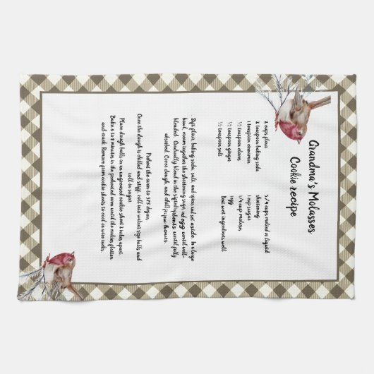 Kerst Sneeuwvogel Recept Keepsake Beige Plaid Theedoek (Horizontaal)