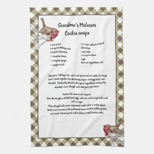 Kerst Sneeuwvogel Recept Keepsake Beige Plaid Theedoek (Verticaal)