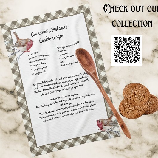 Kerst Sneeuwvogel Recept Keepsake Beige Plaid Theedoek