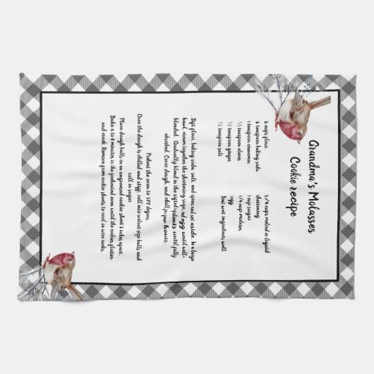 Kerst Sneeuwvogel Recept Keepsake Grijs Plaid Theedoek (Horizontaal)