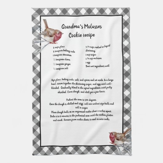 Kerst Sneeuwvogel Recept Keepsake Grijs Plaid Theedoek (Verticaal)