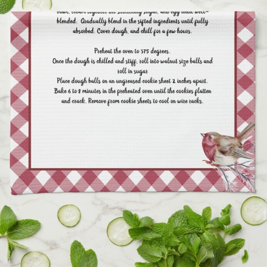 Kerst Sneeuwvogel Recept Keepsake Red Plaid Theedoek (Gevouwen)